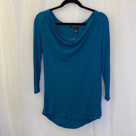 NWOT DKNY teal blue swoop neck top - size small - Picture 2 of 8